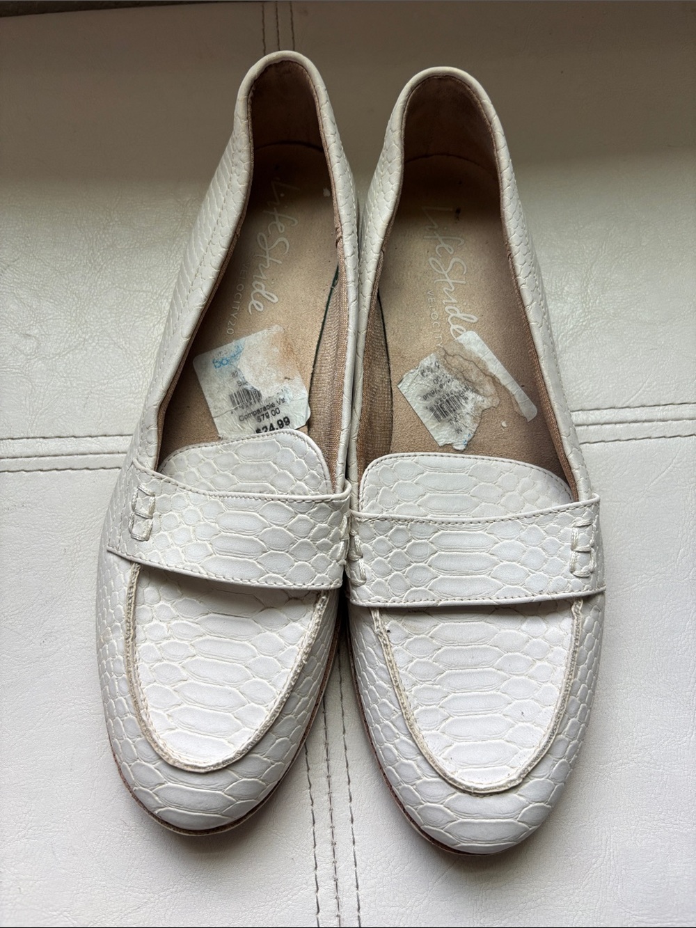 Life Stride White Croc-Embossed Penny Loafers